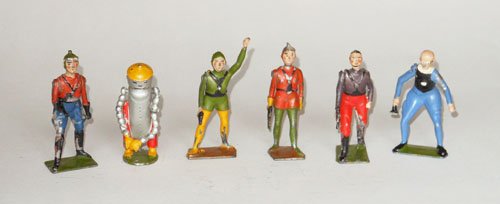 Britains Exceptionally Rare Buck Rogers Set: Britains Exceptionally Rare Buck Rogers Set Pre War. Buck Rogers with Ray Gun, Wilma, Ardala, Dr Huer, Killer Kane and Exceptionally Rare Robot -Mekano Man. Unboxed.