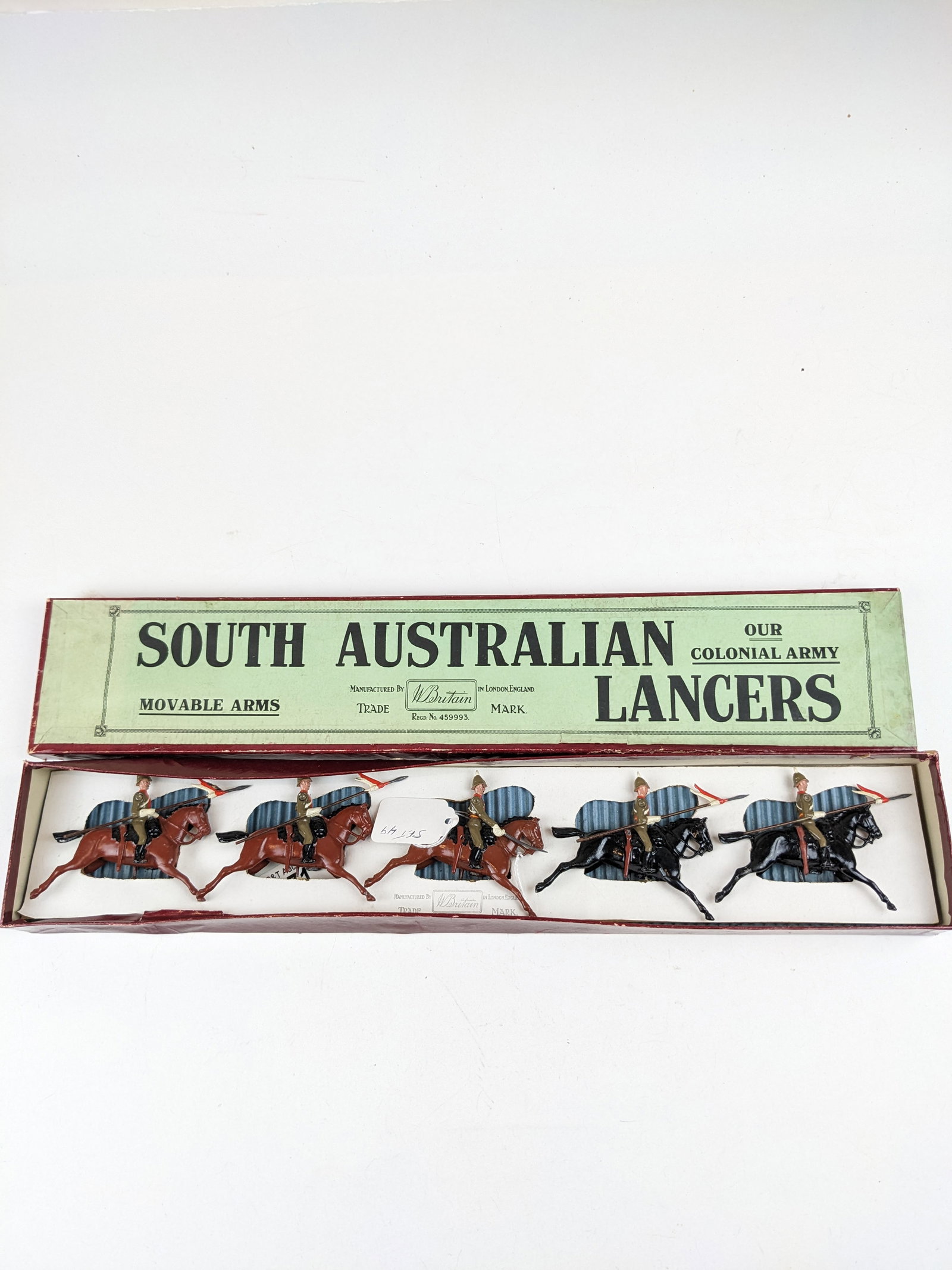 Britains #49 South Australian Lancers Pre-War: 5 Pieces Condition Excellent Box Good