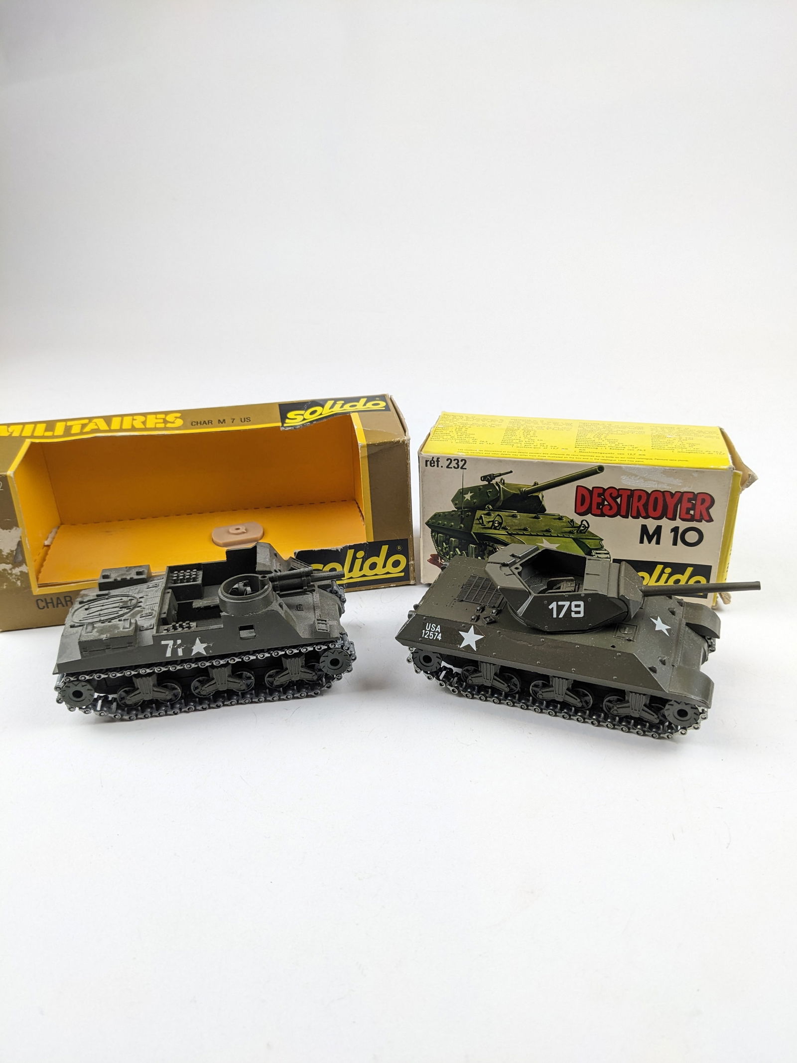 Solido #232 and #252 Tanks: 2 Pieces Condition VG To EX Missing Antennas, Machine Gun Boxes Good
