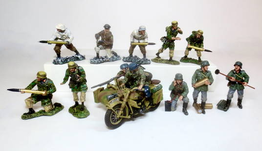 Assorted World War Two Soldiers: Collectors Showcase Motorcycle Combo, 3 King & Country figures, 7 Figarti figures. 11 total pieces. Mint to near mint condition. Unboxed.