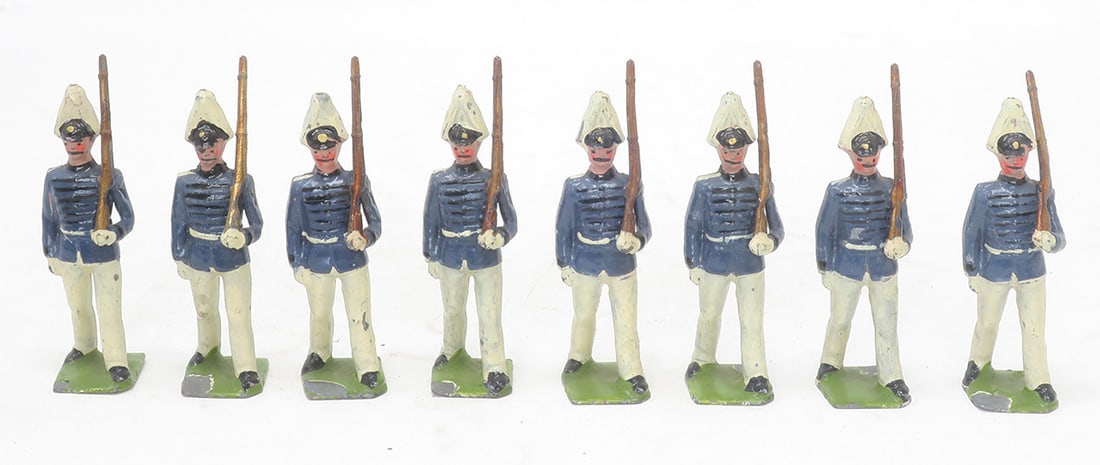 Britains set #219, Argentine Military Cadets: at the slope, hard to find, very good; some bases chipped, 8 pieces, (c. 1935)