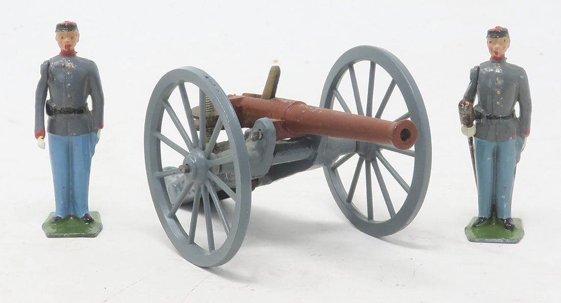 Britains set #2058, Confederate Artillery: with gun and crew, very good, 3 pieces, (c. 1959)