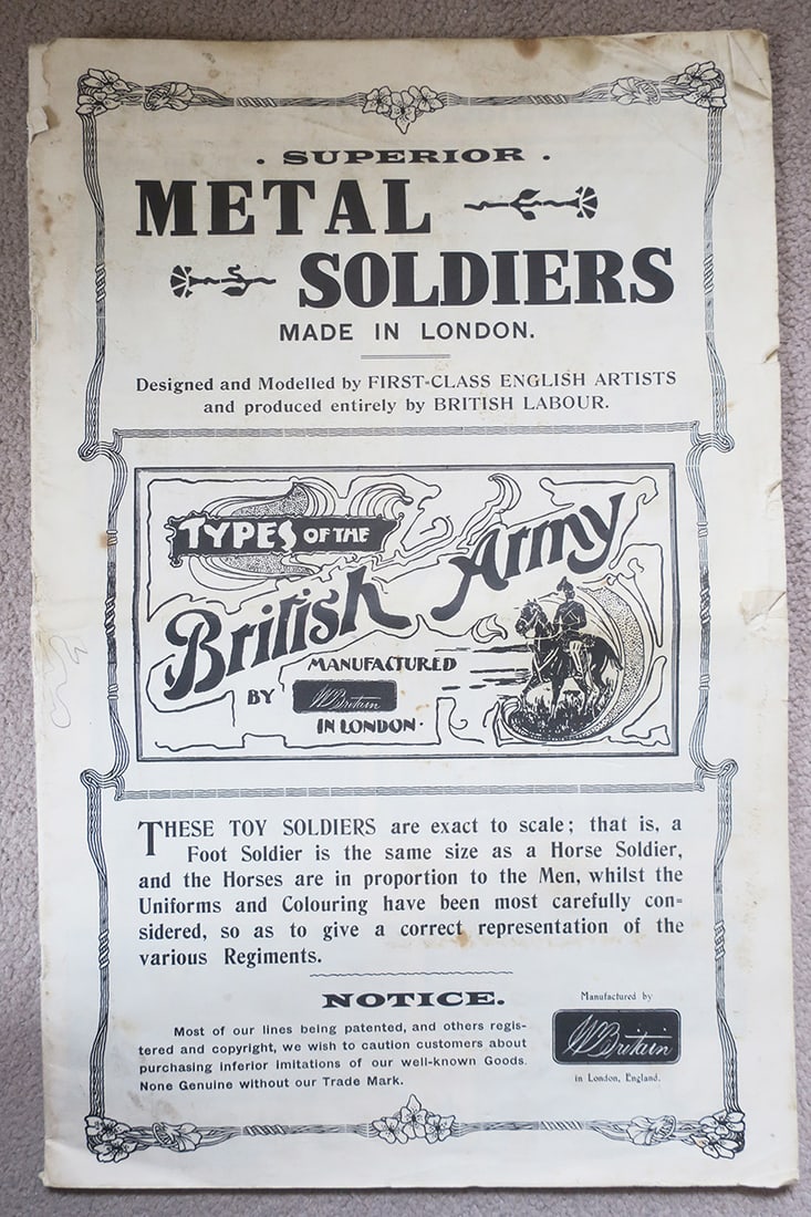 Britains, 1915 reproduction catalogue: limited edition signed by Dennis Britain (#1408) good, some small tears, 1 piece, (c. 1993)