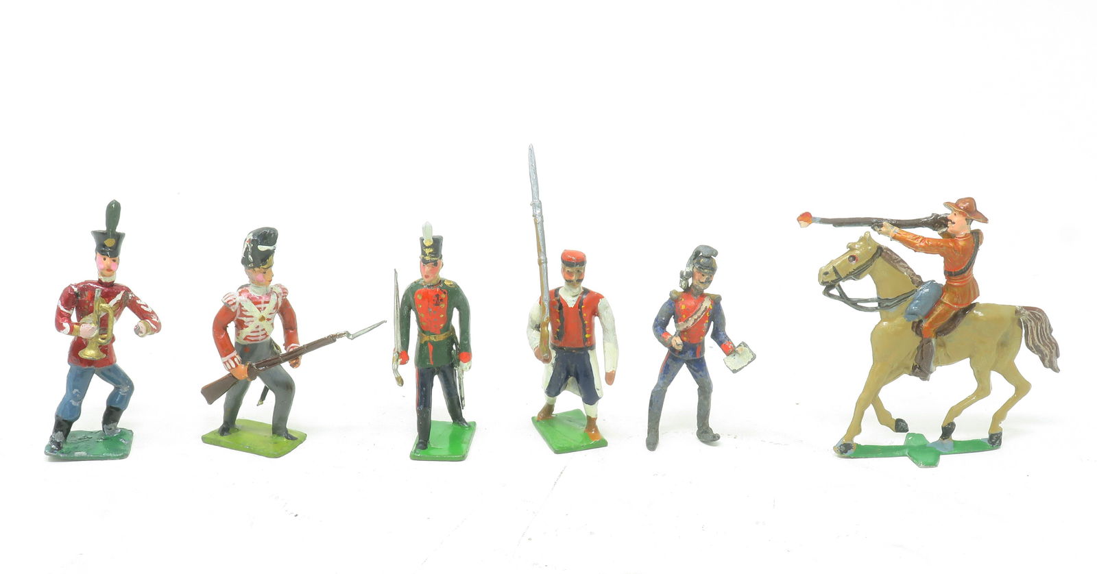 Heyde and others, rarities, no. 2 size: including free standing lancer without base and Montenegrin; generally very good, 6 pieces, (c. 1920)