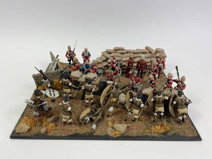 Connoisseur Rorke's Dritt Last Stand Diorama: 26 professionally painted 54mm figures. Superb detailed base and groundwork. 11 1/2 x 9 1/2 in. base. Truly an exquisite diorama. **EXTRA SHIPPING DUE TO LARGE LOT SIZE**