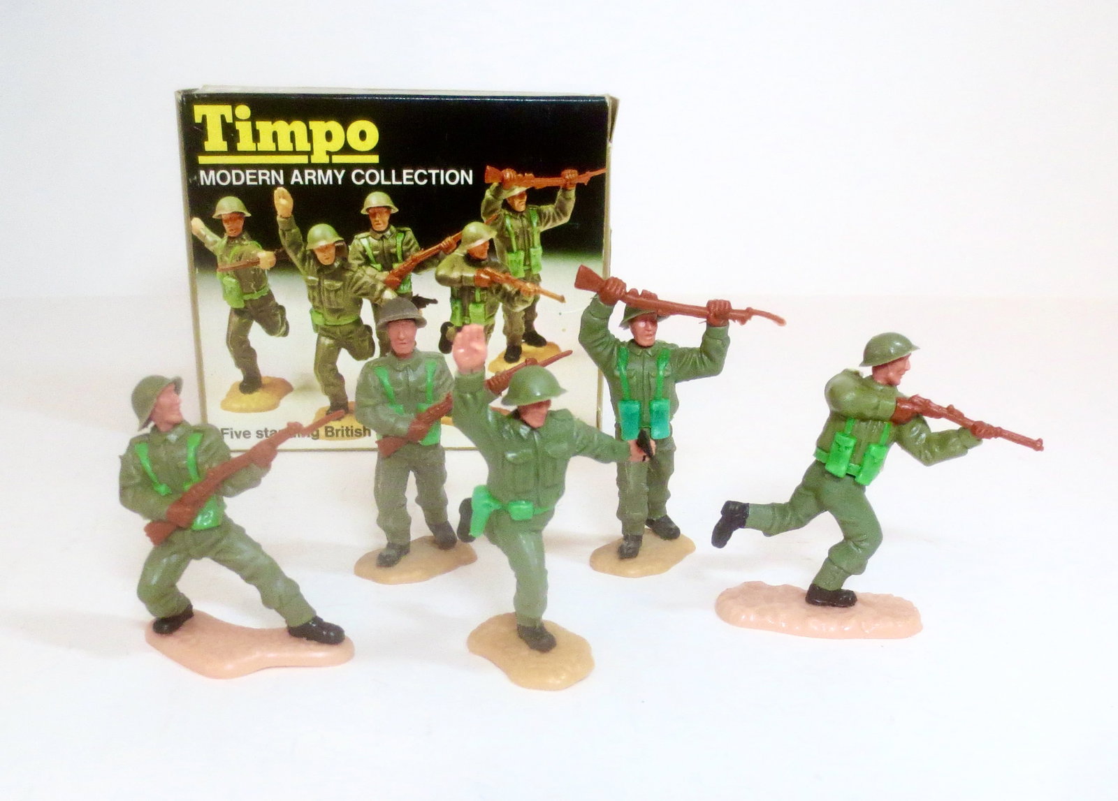 Timpo Modern Army British Soldiers: 5 pieces. Mint to near mint condition. Box excellent.