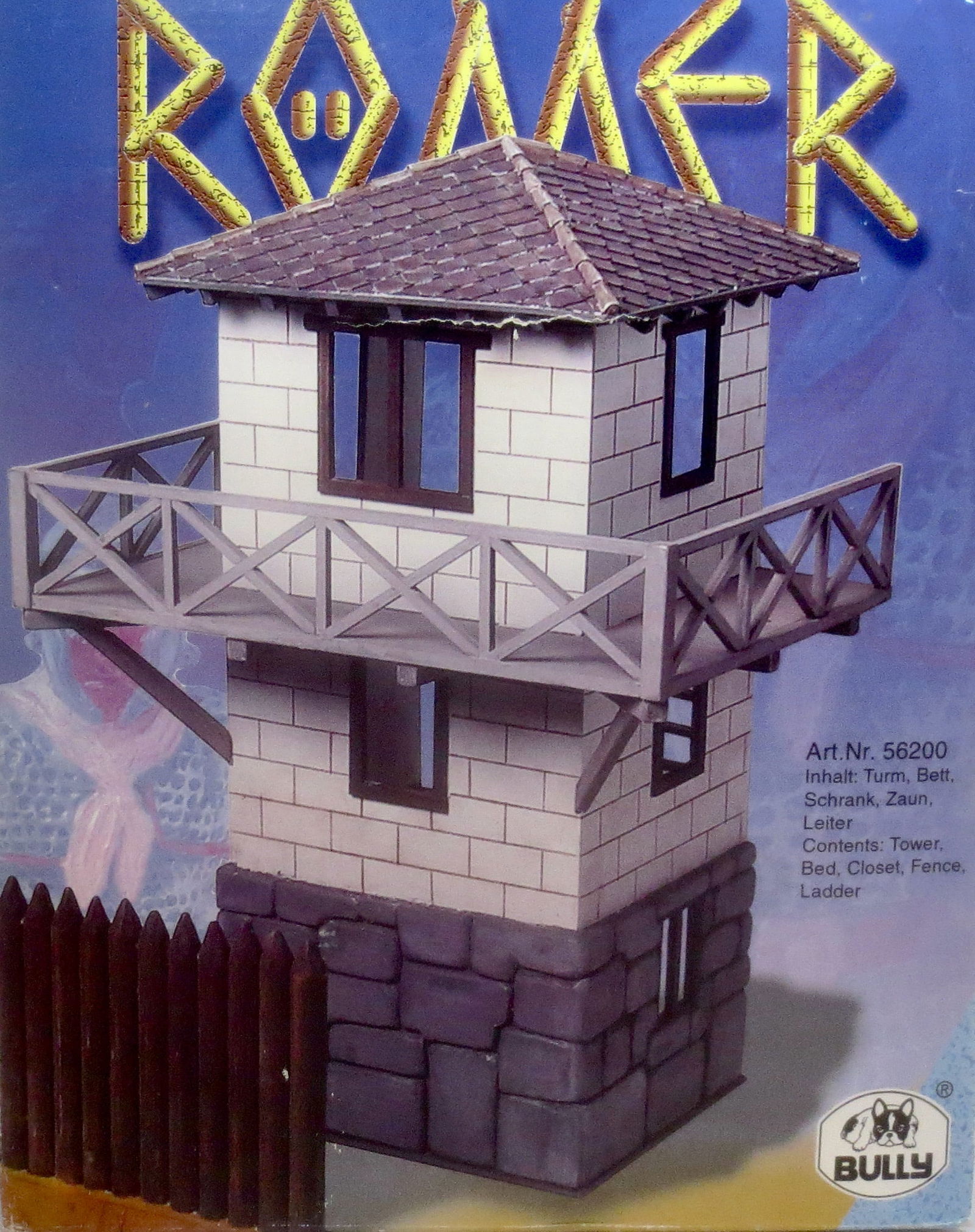 Bully #56200 14" Roman Sentry Tower: With 80mm tall Barbarians. Plastic. Mint condition. Box good (puncture on side).