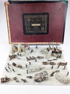 Heyde Polar Expedition Set No 905: Circa 1880. Very early Heyde production. Fantastic large, 60 piece display of the race to the North Pole. This set comes from the original family and contains very rare and early Heyde figures with wi