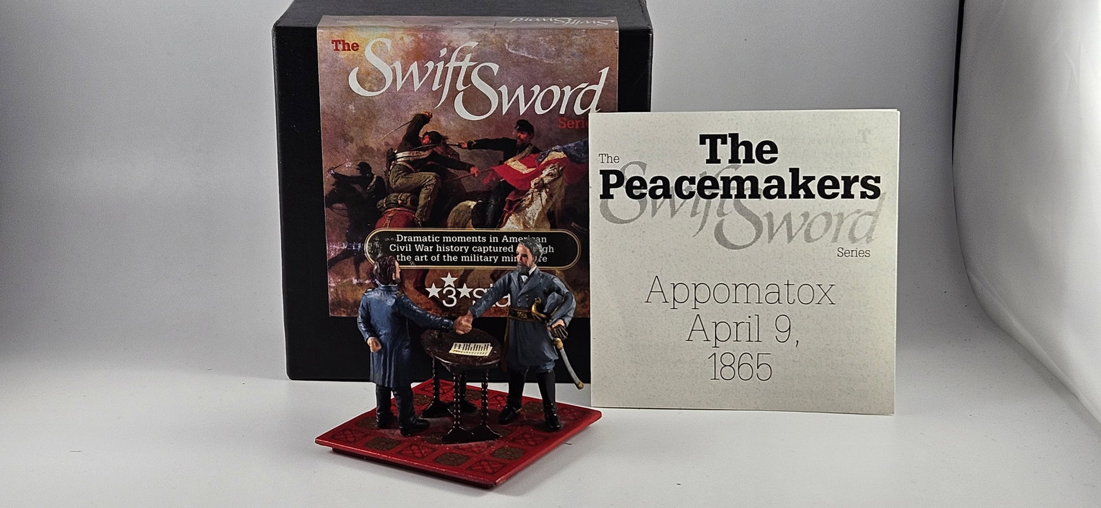 The Swift Sword - Peacemakers At Appomattox: The Swift Sword - Long Retired Maker, short lived, high retail. Set - Peacemakers at Appomattox. Nice vignette of Generals Lee & Grant. Mint in original box - 1 piece.