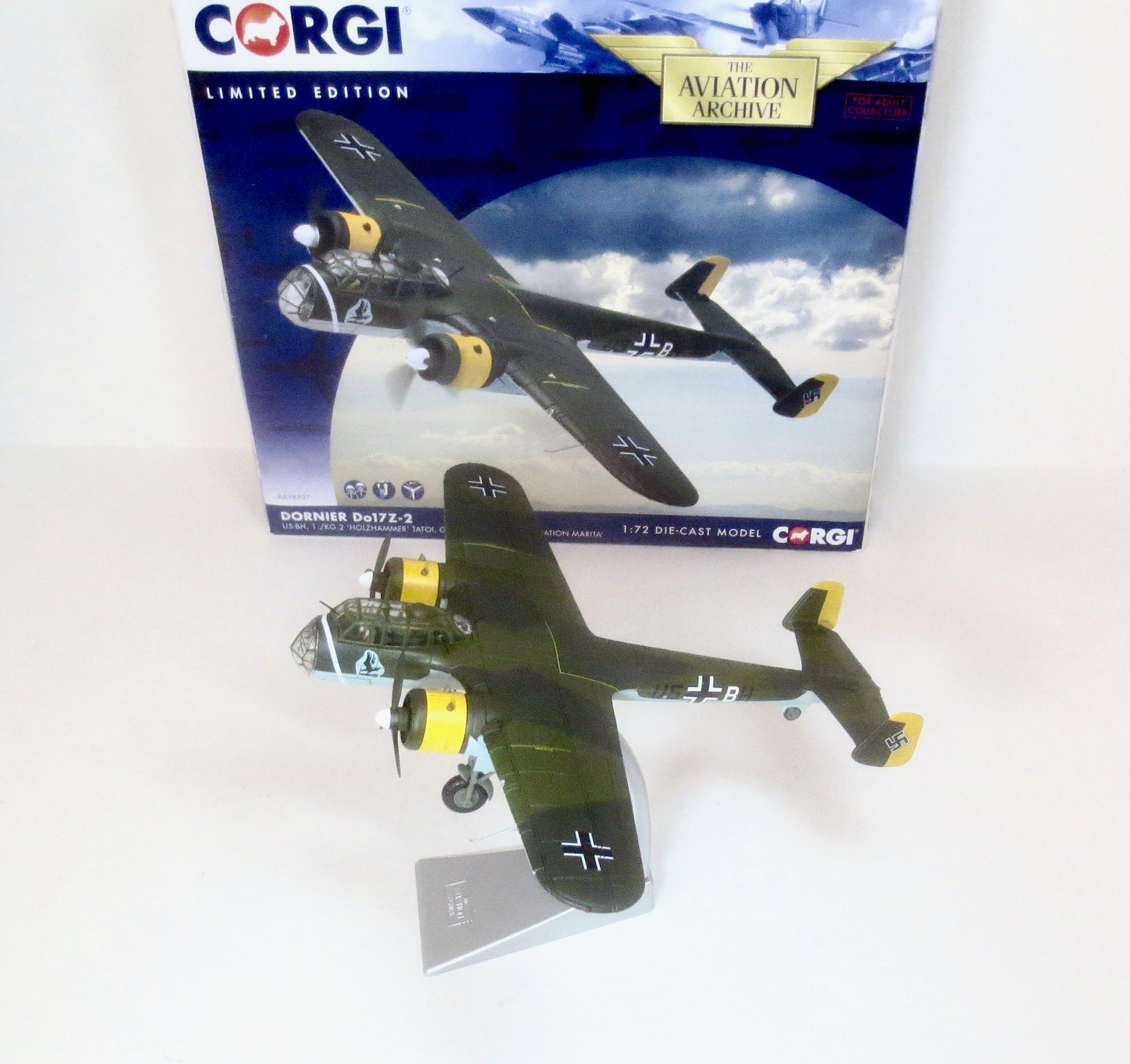 Corgi Limited Edition Dornier DO17Z-2: "Operation Marita". Greece 1941. 1:72 Diecast Model. Excellent condition. Box excellent.