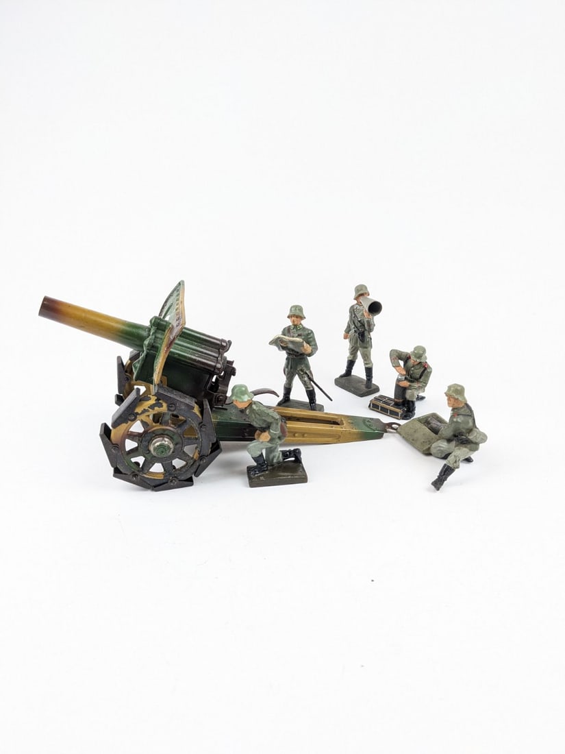 Lineol German Camo Gun With Crew 7cm: 6 Pieces Condition Very Good-Excellent No Box