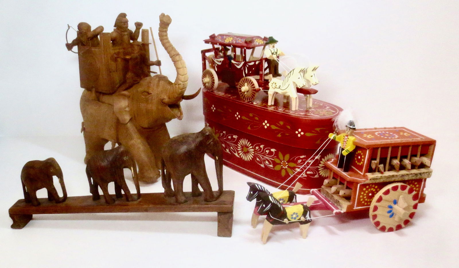 Carved 9" Tall Wooden War Elephant (1 of 1)