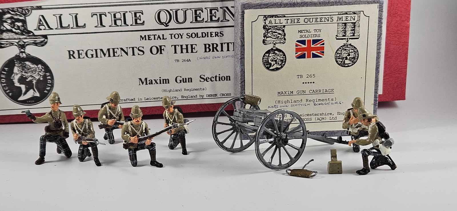 All The Queens Men Sudan Wars Maxim Gun Sets: All The Queens Men Toy soldiers by Derek Cross - British Colonial Sudan - set TB264 & 265 - British King's Own Scottish Borderers Maxim Gun Section. Excellent Condition in original box 8 pieces. Figur