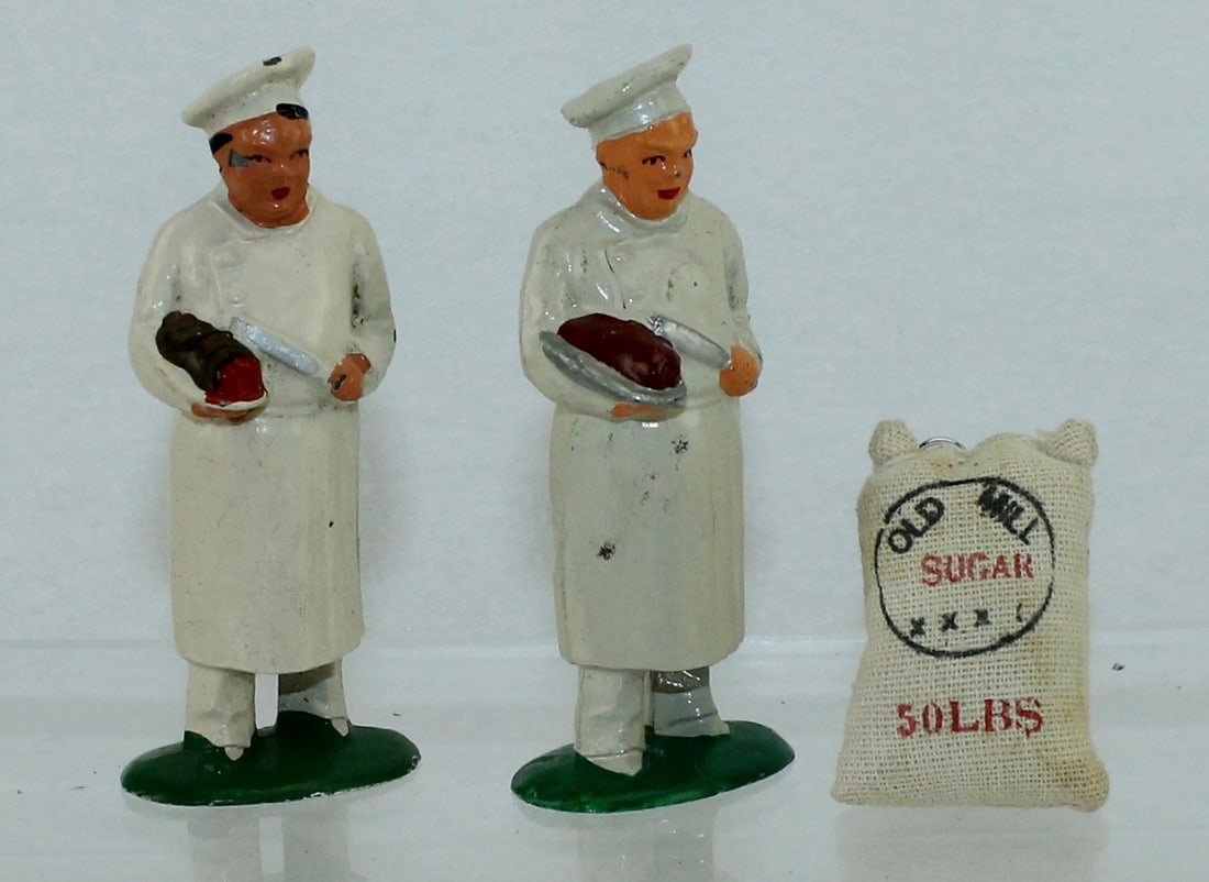 Barclay Lot of B110 Cooks with Roast: One Example Unmarked on Underside of Base. 2 Pieces. Condition Very Good to Excellent. No Box.