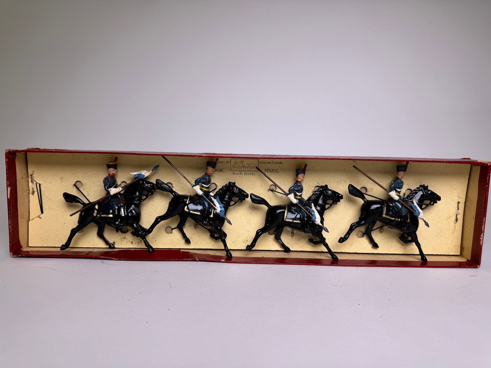 Britains No 217 Argentine Cavalry: Post war. 4 pieces. Condition excellent. Box very good with original tie card.