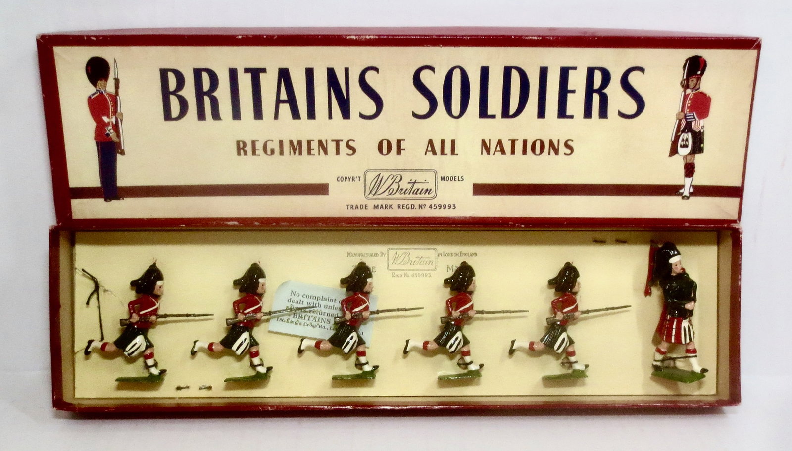 Britains #11 The Black Watch: Post war issue. 6 pieces. Mint condition, tied to card in box. Box excellent.
