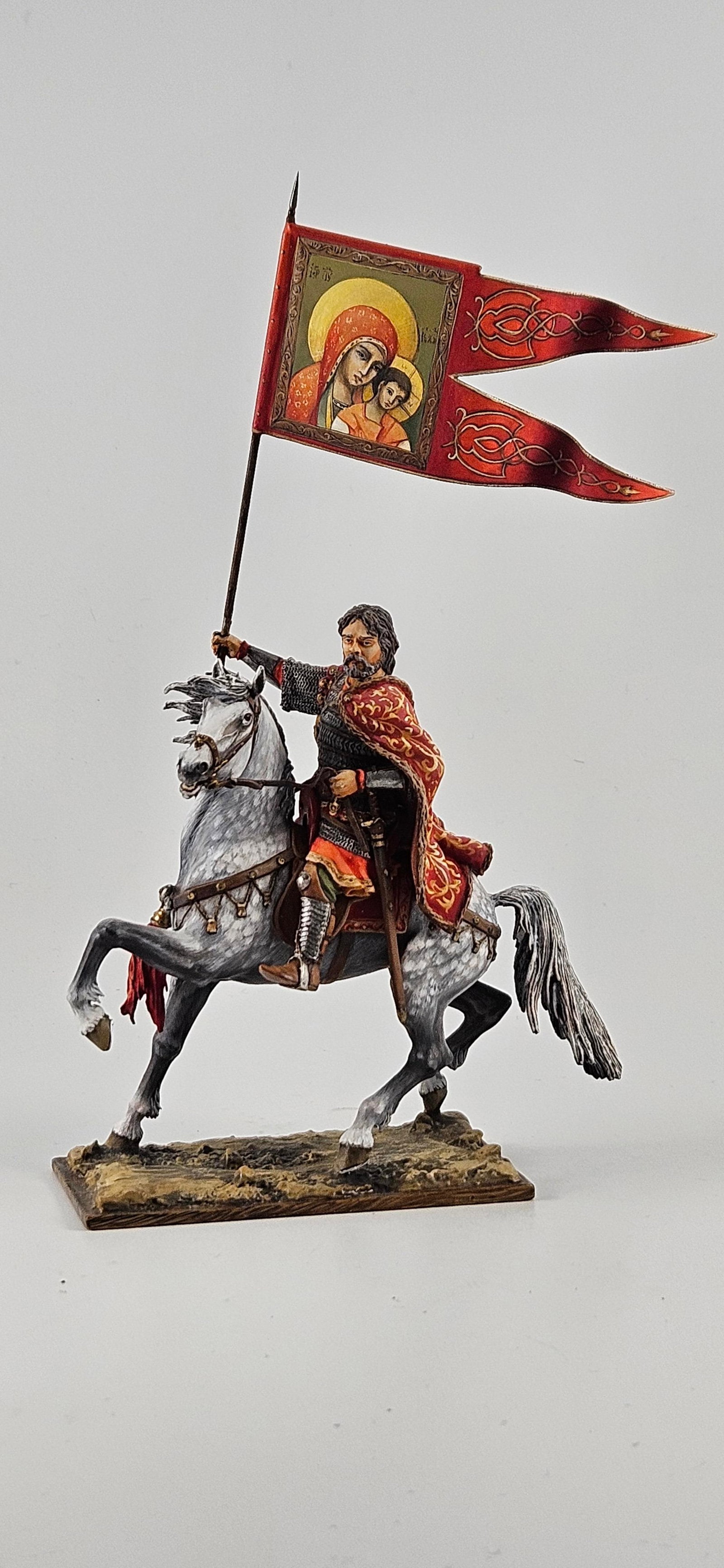 AeroArt St. Petersburg Slavik Chief & Flag: AeroArt Military Miniatures - The St. Petersburg Collection #601.3D - Mounted Slavik Chieftain with Religious Flag. Dealer Figure, only made for Dealers. Excellent unboxed. 1 piece.