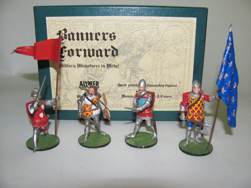 Alymer Banner’s Forward: Sir Geoffrey de Chargny with Oriflame Banner BF-7, Eustace de Ribeaumont BF-3, Edward Lord Despencer BF-5, Jean Duke de Berry BF-8