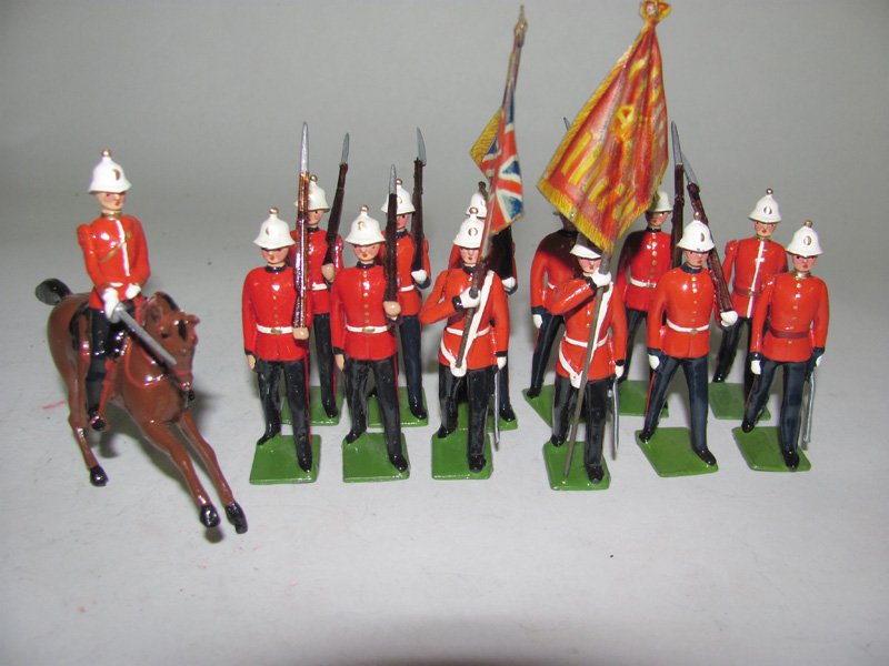 Neil Rhodes Britains Custom Paint: Royal Marine Light Infantry Squad and Colors with mounted Officers - Custom figures featured in the Old Toy Soldier Newsletter Winter issue 2005 representing sets the Wm Britains Company should have p