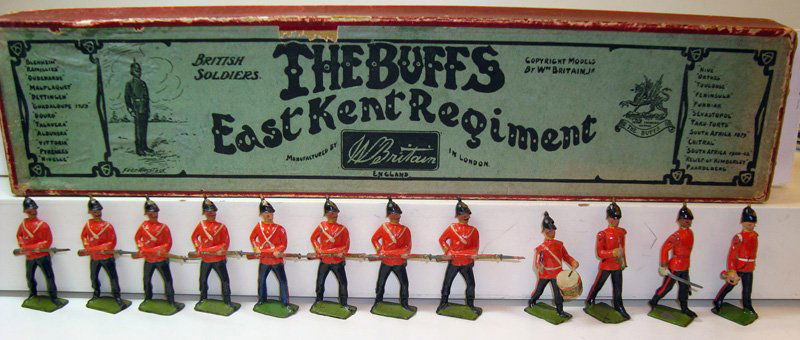 Britains Set # 16 The Buffs- East Kent Regiment: with Original Whisstock Box. Untied. Pre World War One Version 1910. 12 Pieces.