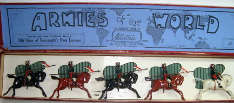 Britains Set # 66.: 13th Duke of Connaught’s Own Lancers with Original Armies of the World Box. Pre war 5 Pieces.