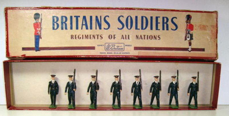 Britains Set # 2030 Australian Army: in Blue Ceremonial Dress Tied in Original R.O.A.N Box. Post War. 8 Pieces.