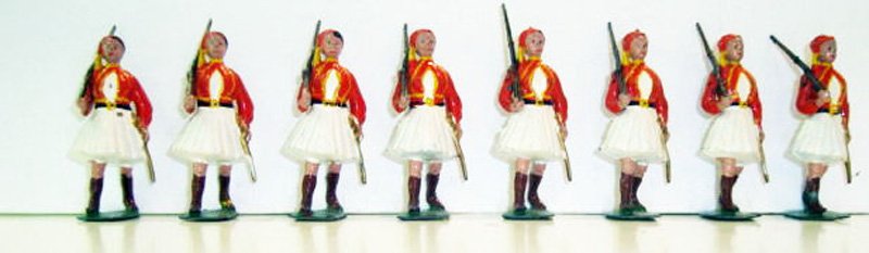 Britains Set # 196 Greek Evzones: Pre War. 8 Pieces Unboxed