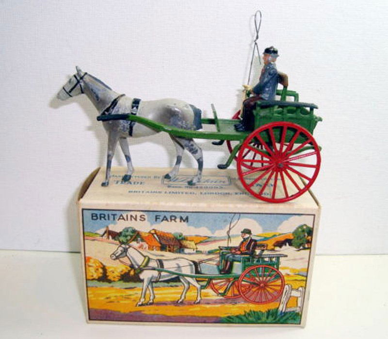 Britains Set # 20F: Farmers Gig, Farmer, Horse and Whip with Original Illustrated Box. Post War