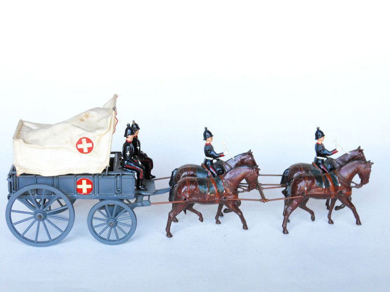 Britains Set # 145: Royal Army Medical Corps Wagon. Pre War Breast Harness Version. 7 Pieces. Unboxed.