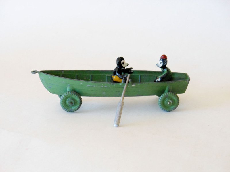 Salco Mickey Mouse and Minnie Mouse: on the river in Rowing Boat, Die-cast Made in England, Post War.