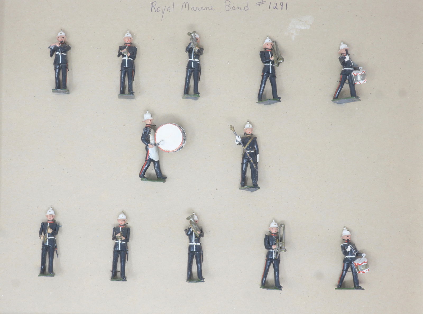 Britains set #1291 Royal Marine Band,: 12 pieces including drum major; Excellent