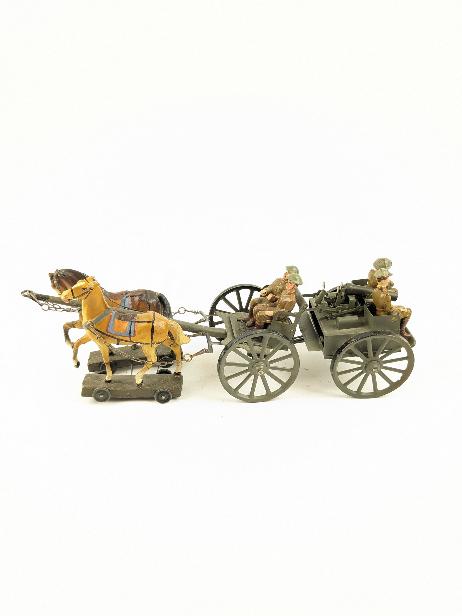 Lineol German Machine Gun Cart Horse Drawn 4x13 In: 7 Pieces Condition Very Good Unboxed