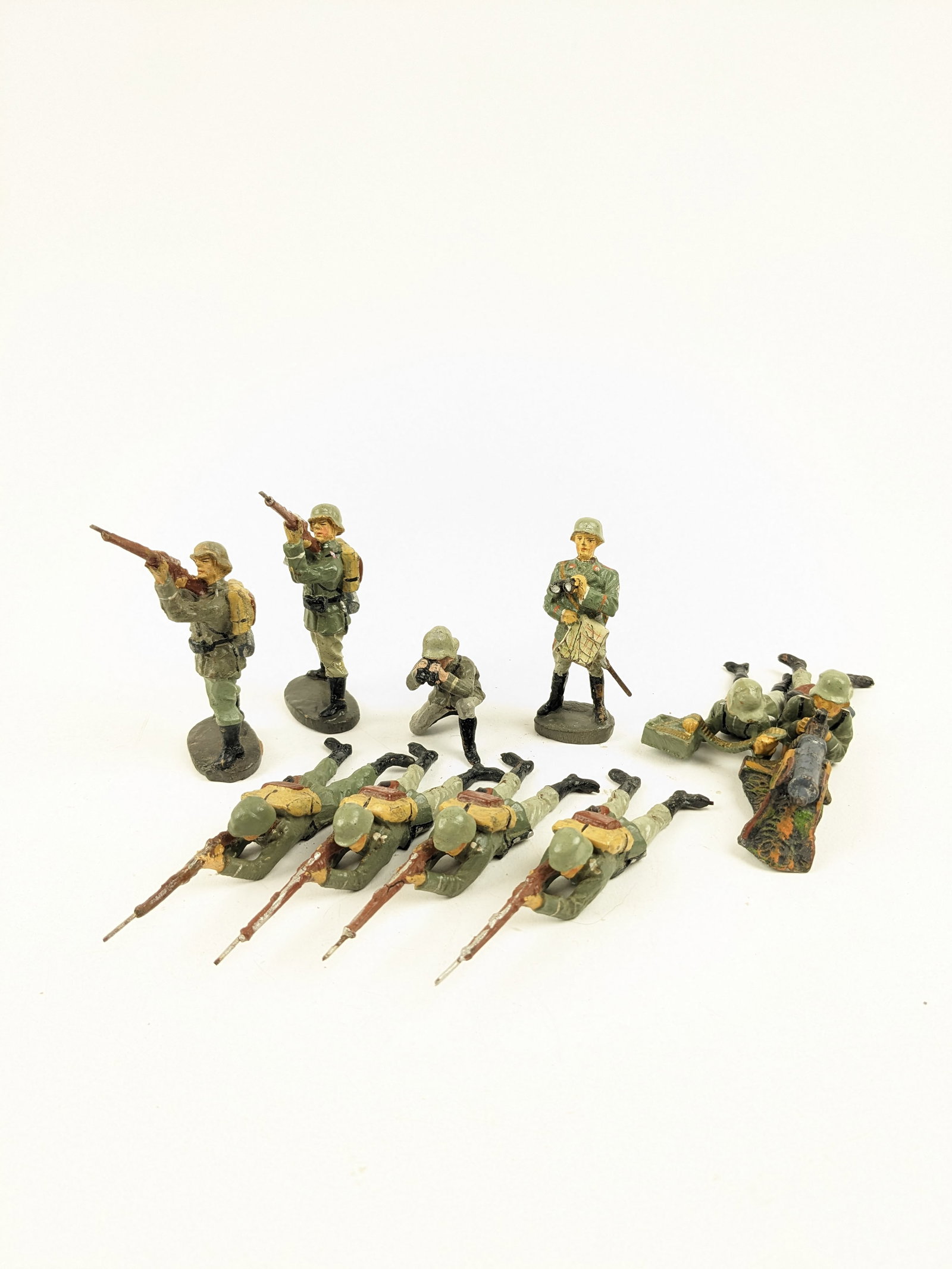 Elastolin Germans Firing And Machine Gun Crew: 10 Pieces Condition Good-Very Good Unboxed