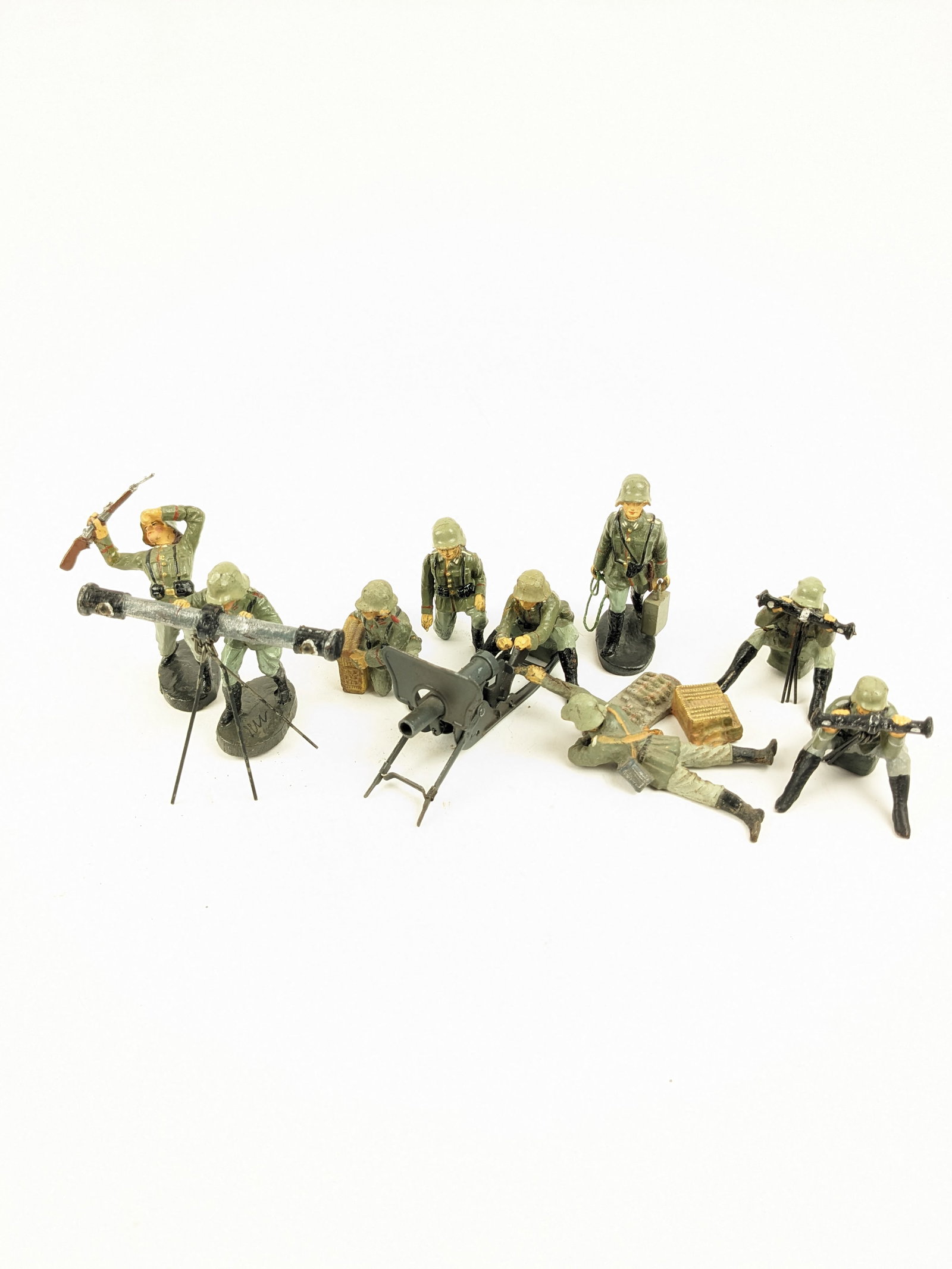 Elastolin German Large Machine Gun And Crew: 10 Pieces Condition Good-Very Good Unboxed