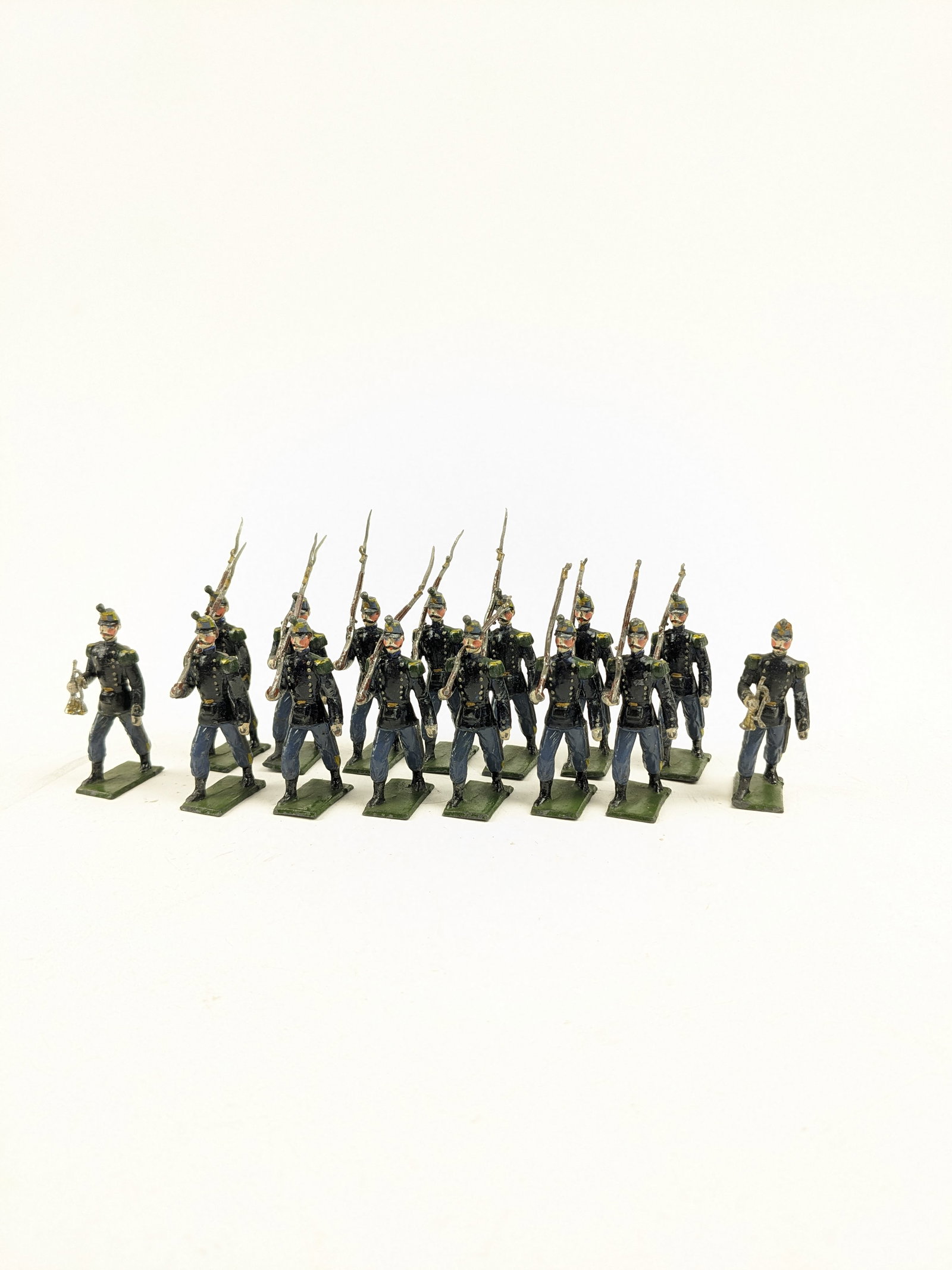 Noris German Army Blue-Green Marching: 15 Pieces Condition Good (5 Broken Bayonets) Unboxed