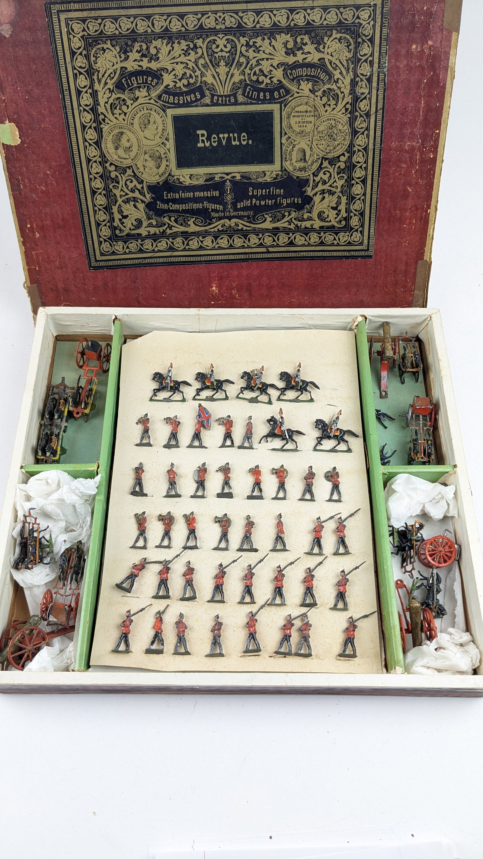 British Army Revue Semi Rounds: 40mm 55 Pieces Condition Good(4 Gun Tips Broken) Box Good