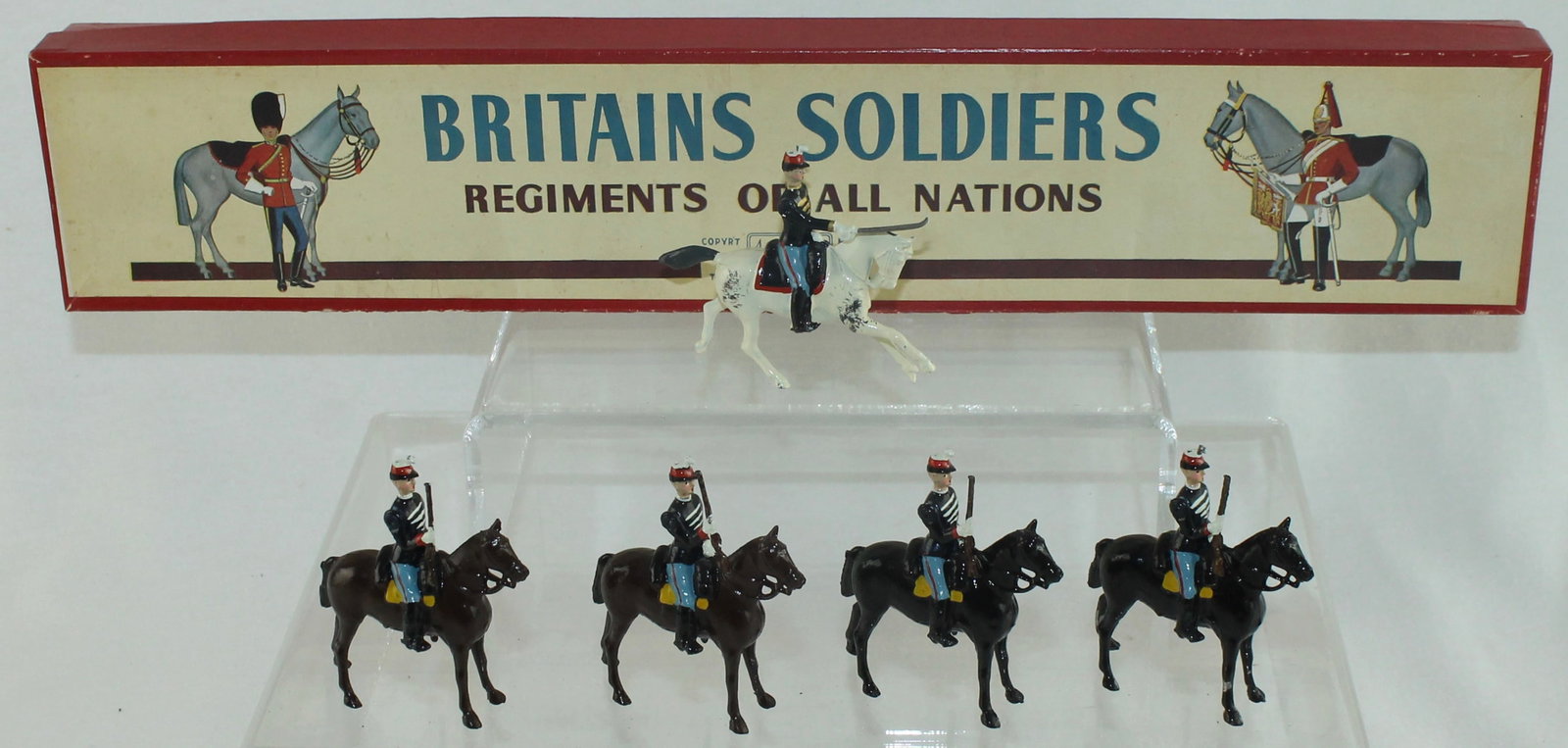Britains Set 190 Belgian Chasseurs: In Review Order with Officer. 5 Pieces. Condition Excellent. Untied in Box. Box Very Good.
