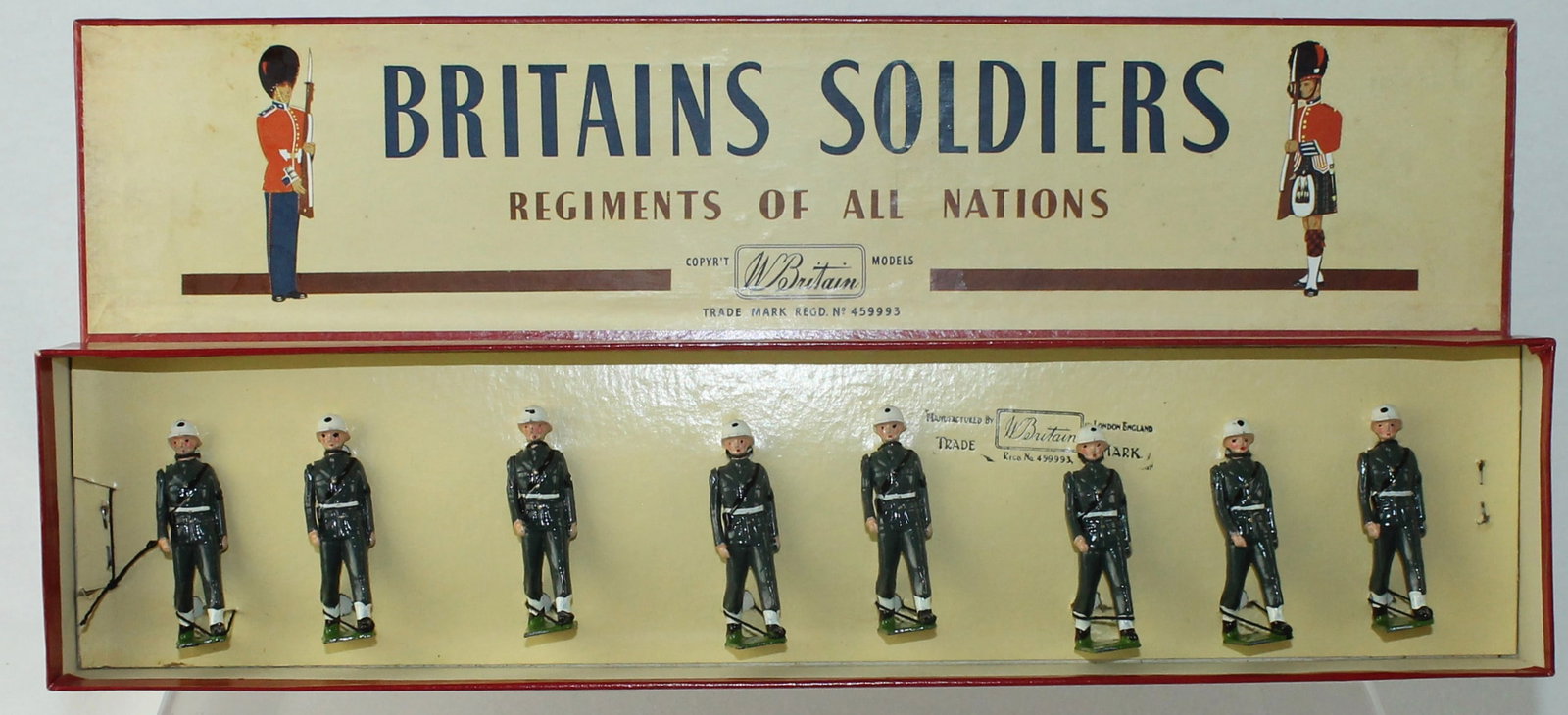 Britains Set 2021 U.S. Army Snowdrops: US Army Military Police with White Steel Helmets. 8 Pieces. Condition Mint Tied in Box. Box Very Good.
