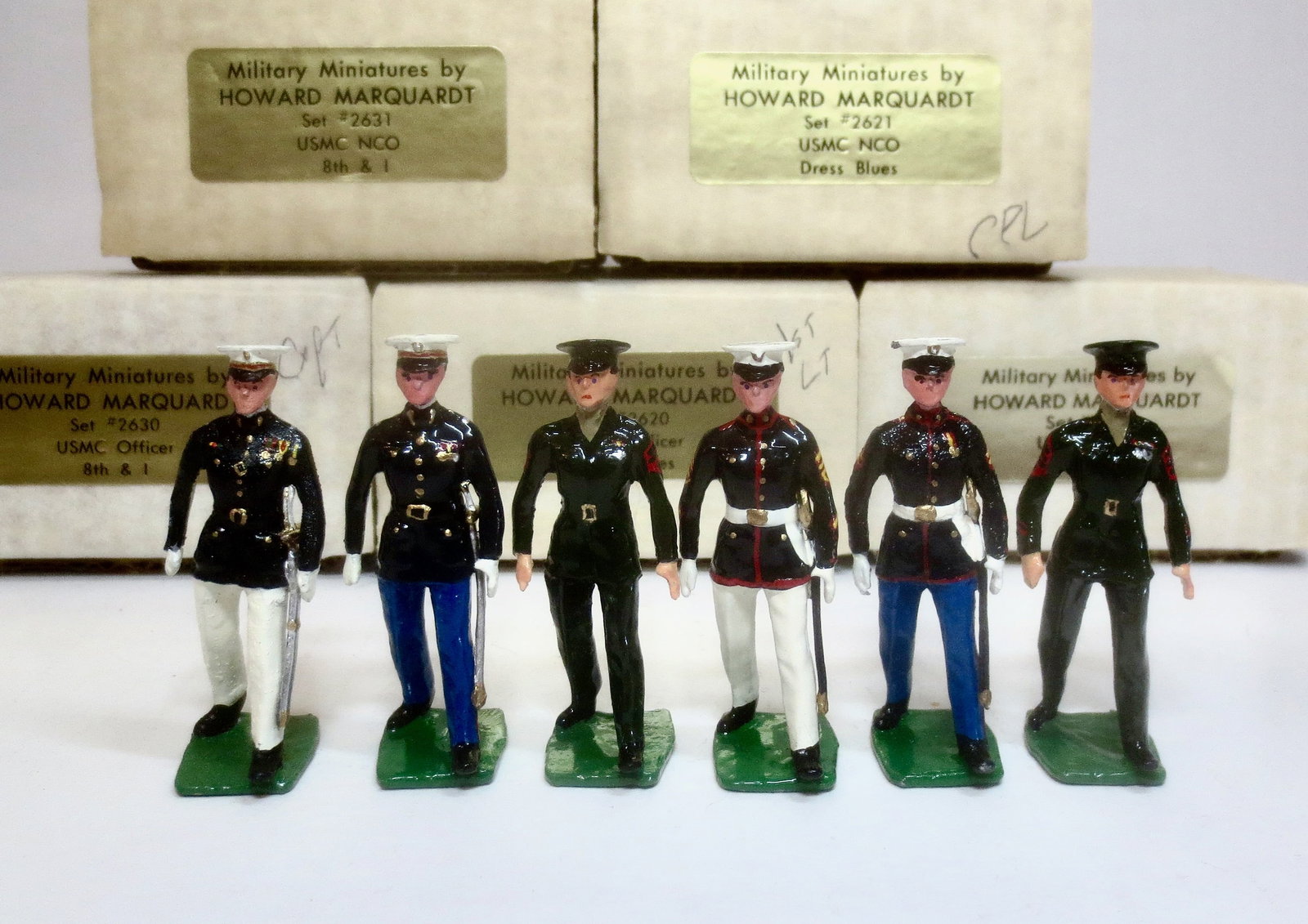Marquardt U.S. Marine Corps Officers: 6 pieces. Near mint to excellent condition. Boxes excellent to good condition (one missing top label).
