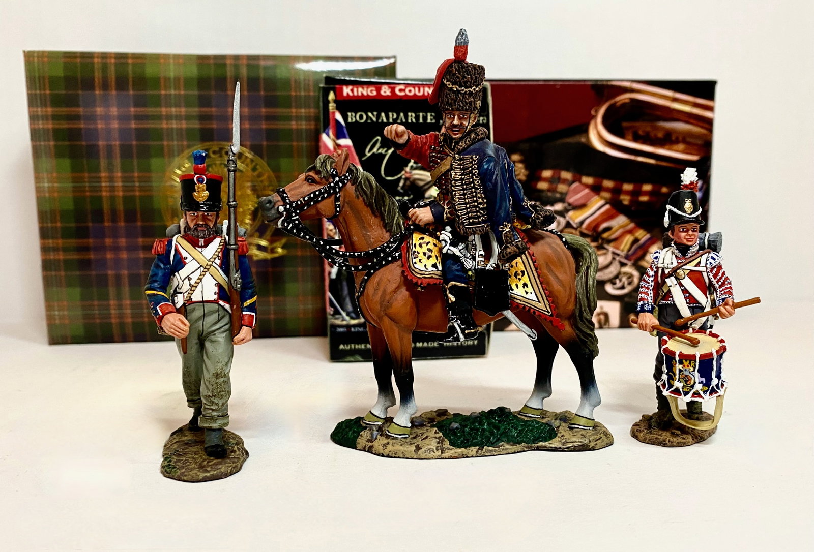 King & Country Napoleonics Figures: 3 pieces. #NA132, #NA258, and #234. Mint condition. Boxes excellent.