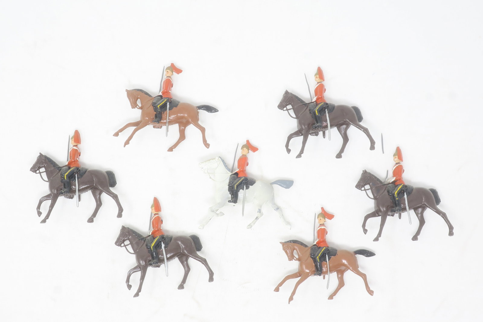 Britains from set #2074 King?s Dragoon: Guards,7 pieces including officer; Very good, 1 sword broken