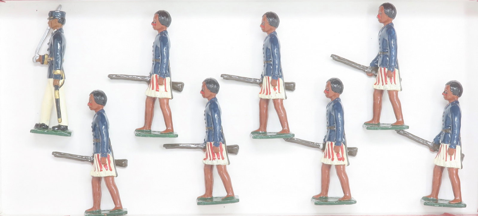 Nostalgia N147 George Augustus Mosquite Indians: Last King of the Mosquito Indians (blue jackets, red and white kilts at the trail), 8 pieces; Very good