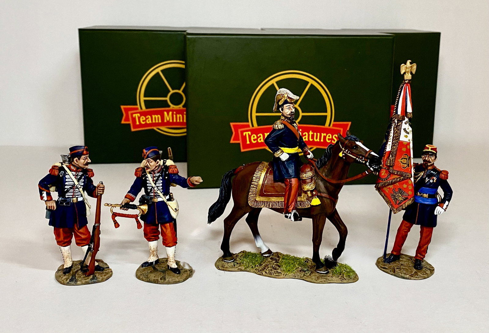 Team Miniatures Franco Prussian War Figures: 4 pieces. Mint condition. Boxes excellent.