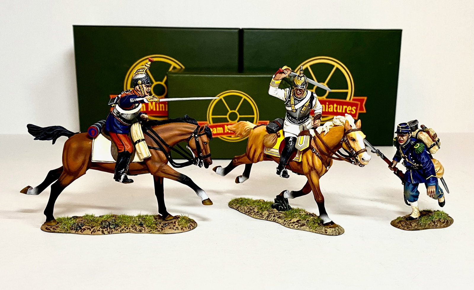 Team Miniatures Franco Prussian War Figures: 3 pieces. Mint condition. Boxes excellent.