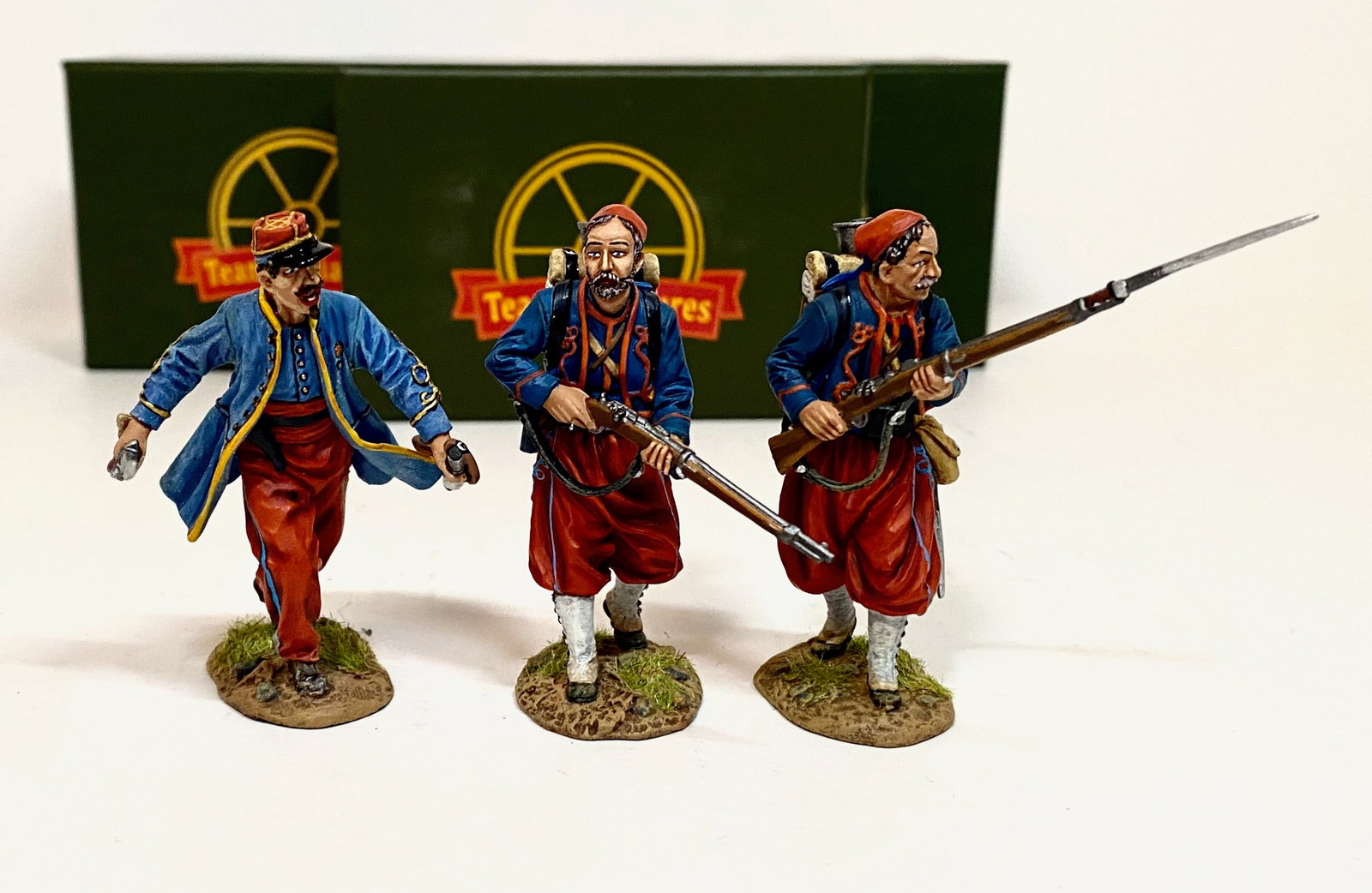 Team Miniatures Franco Prussian War Figures: 3 pieces. Mint condition. Boxes excellent.