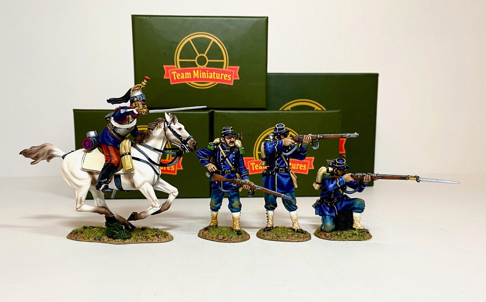 Team Miniatures Franco Prussian War Figures: 4 pieces. Mint condition. Boxes excellent.