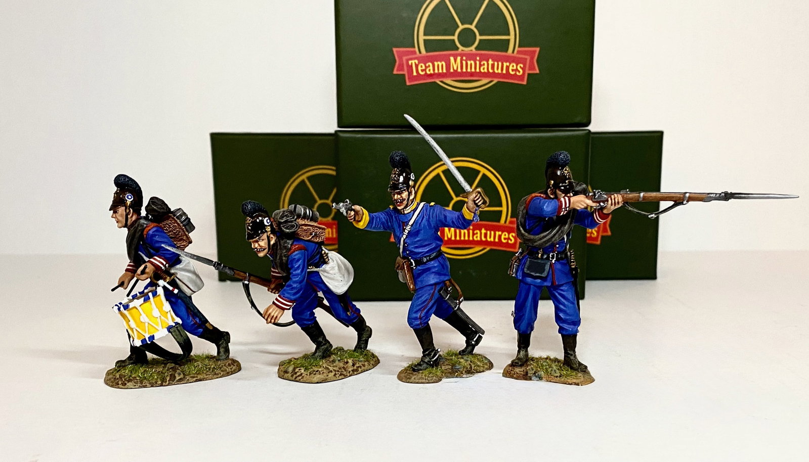 Team Miniatures Franco Prussian War Figures: 4 pieces. Mint condition. Boxes excellent.