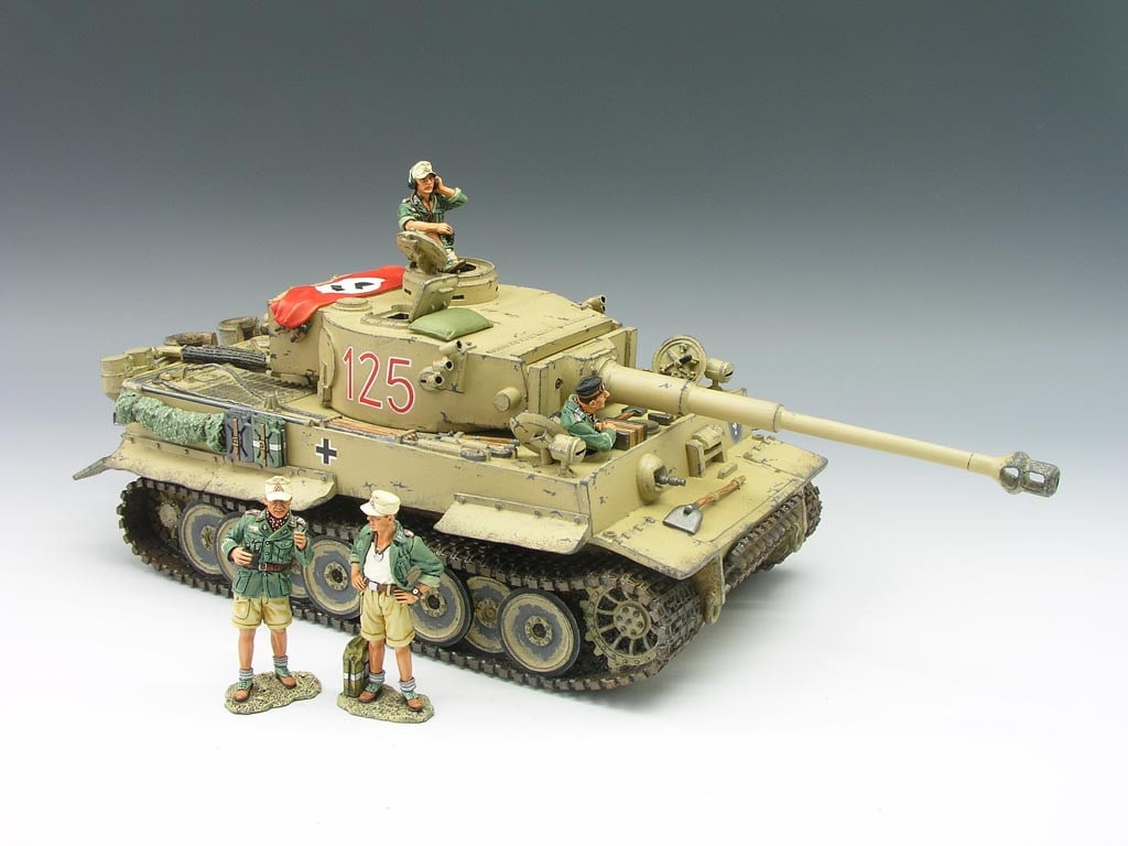 King & Country AK039(SL) Desert Tiger Tank LE1250: 4 Pieces. Condition Excellent, Missing Tank Gunner. Box Excellent.
