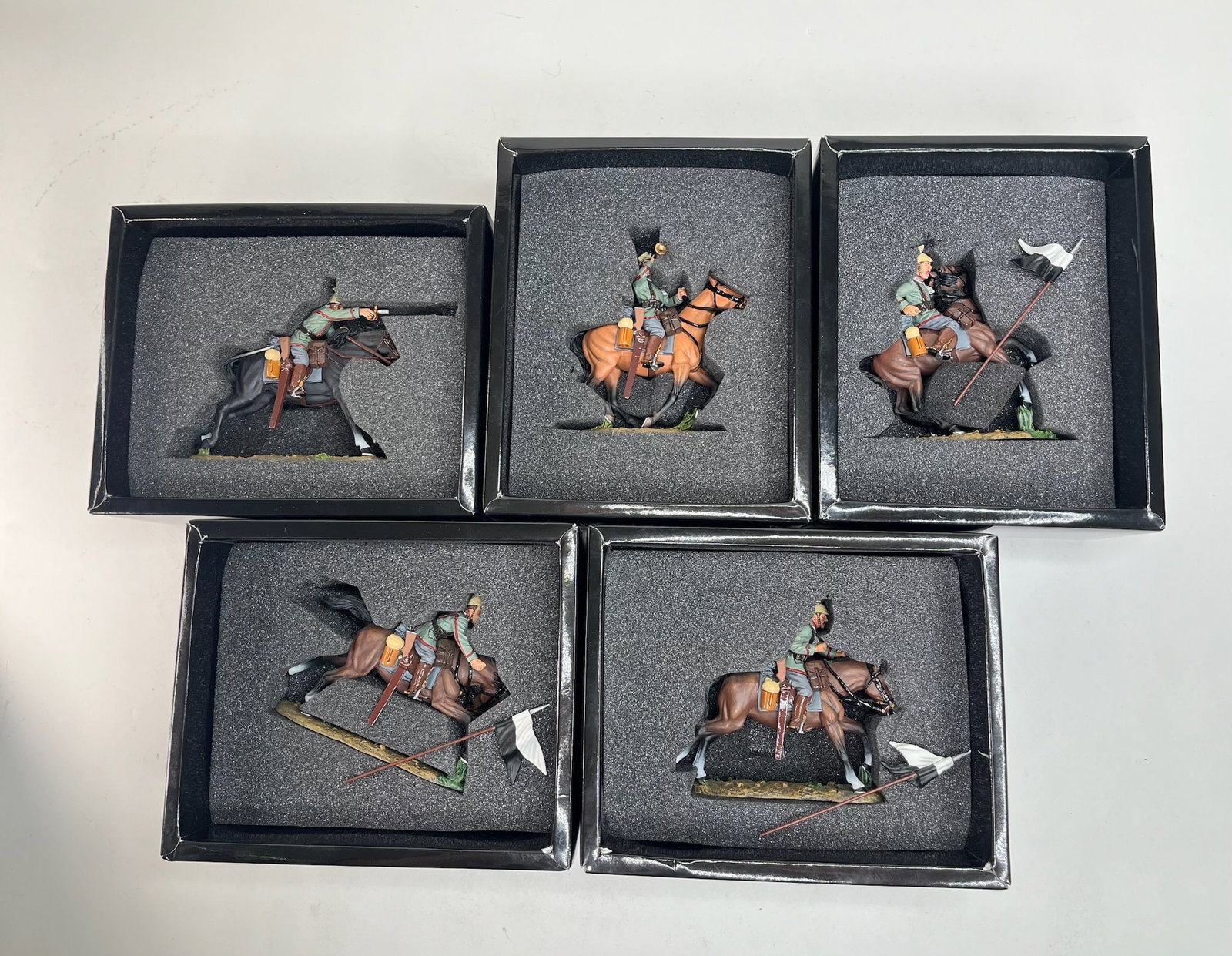 King & Country The Great War Uhlan Assortment: FW035,036,037,038,039. 5 Pieces. Condition Excellent, FW035 Broken Sword. Boxes Excellent.