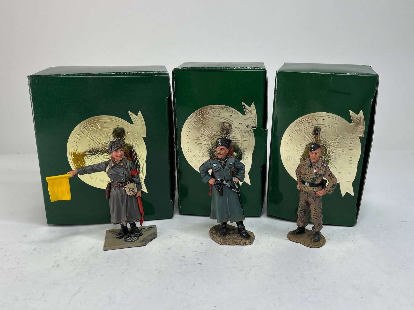 King & Country German Cossack, Bobby Woll, Traffic: Controller. CF015, CF016, RA15. 3 Pieces. Condition Excellent. Boxes Good.